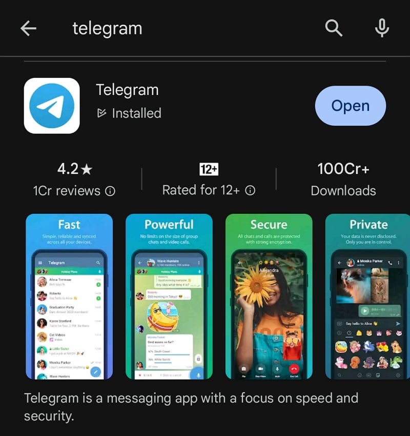 Google Play 商店中的 Telegram